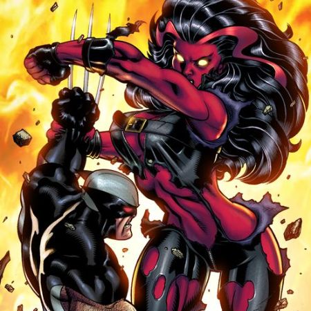Red She-Hulk fighting against Wolverine
